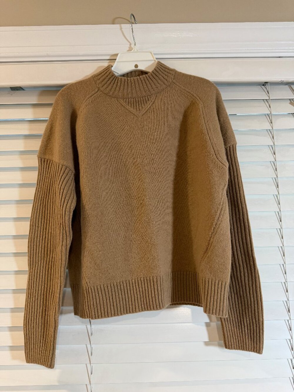 BOSS Hugo Boss Camel Mock Neck Sweater XS Ribbed Sleeve Logo Back